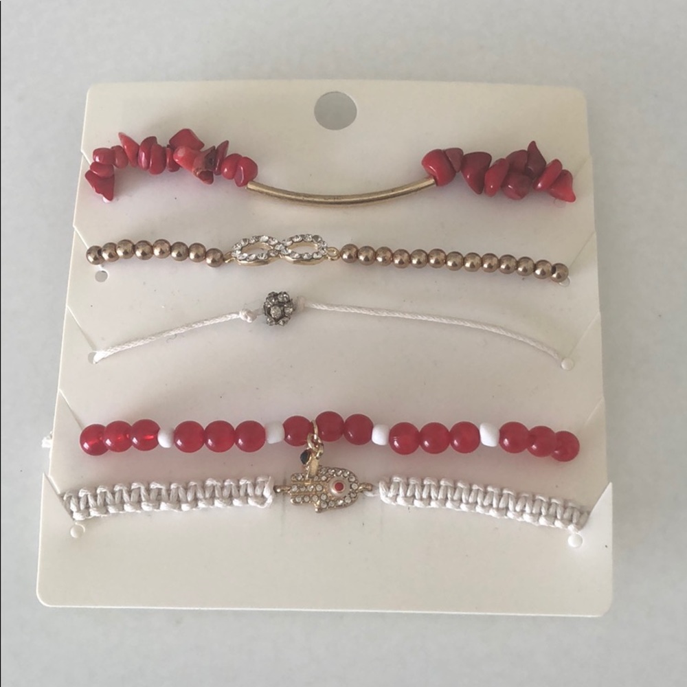 Set of five bracelet - red gold white - hamsa